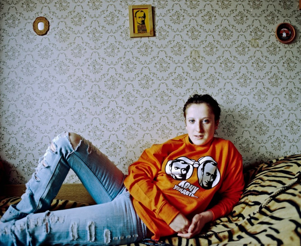 Yulya Pipilova, I have five different t-shirts with Putin's portrait, several kinds of postcards with VV on them: we design them and print them for everyone. The aim of our last action was to show that we weren't happy that VV didn't want to change the constitution and stay for the third term. I want a husband who'd be like Vladimir Vladimirovich ."